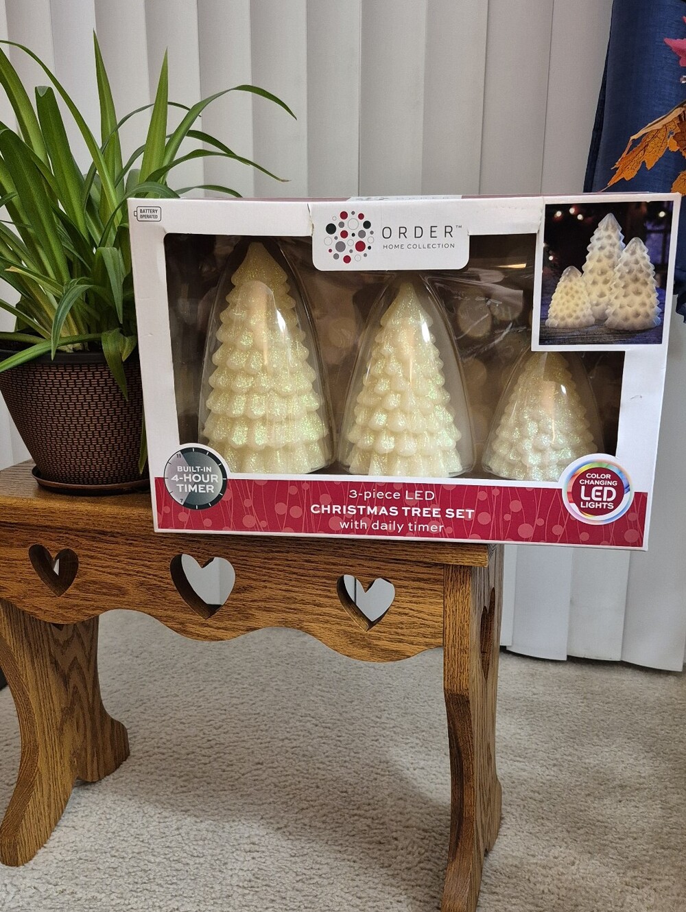 Home Collection LED Cream Christmas Tree Set - 3-Piece. Built In 4 Hr. Timer